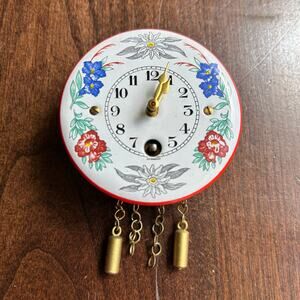 1960's Enamel German Flowers Wall Clock White Blue Pink No Key as is